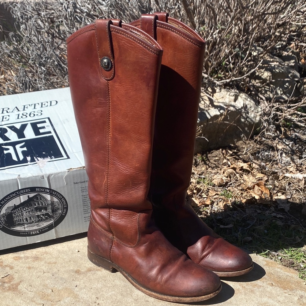 Frye Melissa tall campus boots cognac brown size 6 Style 77167 western cowgirl